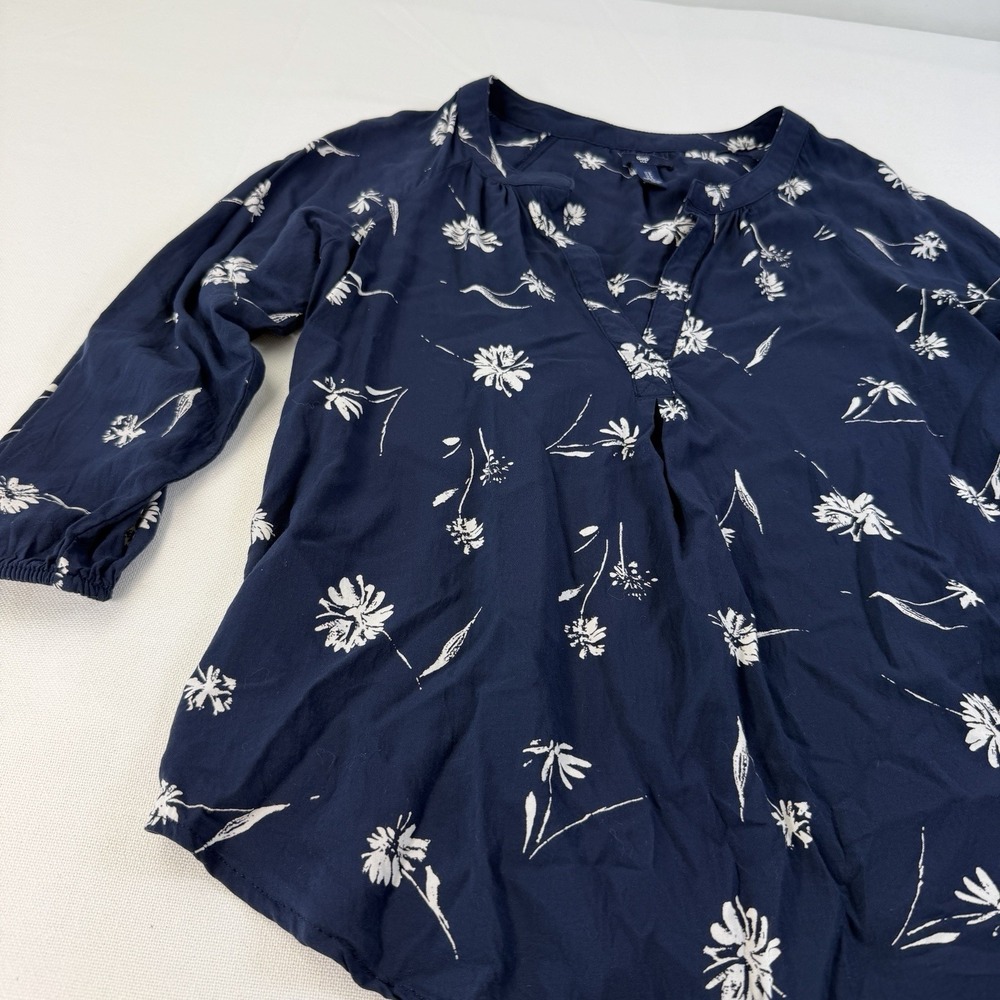 GAP Blue Size S Blouse 3/4 Sleeve Relaxed Top Floral Boho Cottage Summer Flowy - Picture 3 of 12